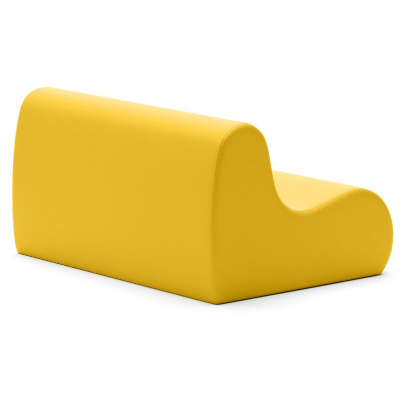 Jaxx Midtown soft seating couch for classrooms in yellow vinyl, shown from a second angle