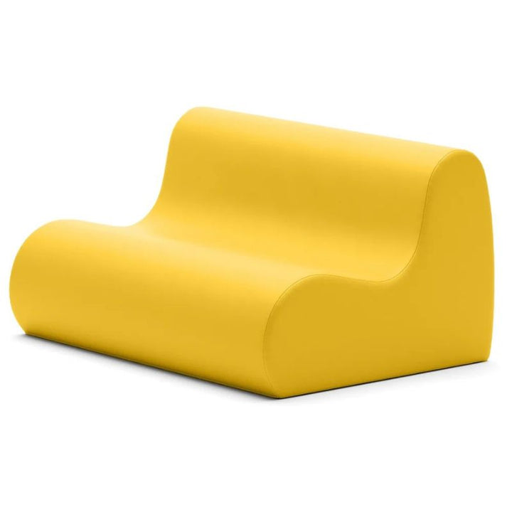 Jaxx Midtown soft seating couch for classrooms in yellow vinyl, a collaborative calm corner loveseat
