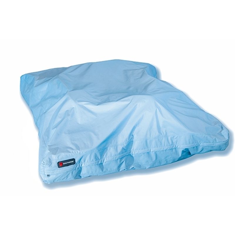 Close-up detail view of the Southpaw Cloud Nine Crash Mat showing the soft velour cover and flexible foam chunk construction for deep pressure therapy use