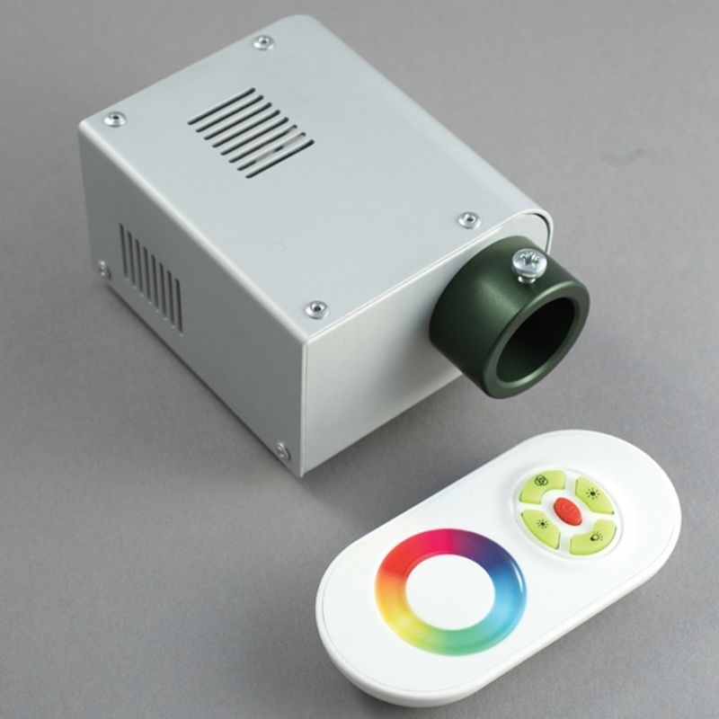 Southpaw MicroLED 4000 fiber optic light source with RF remote control, a compact LED illuminator for the Southpaw Fiber Optic Tunnel in sensory rooms and therapy spaces across North America