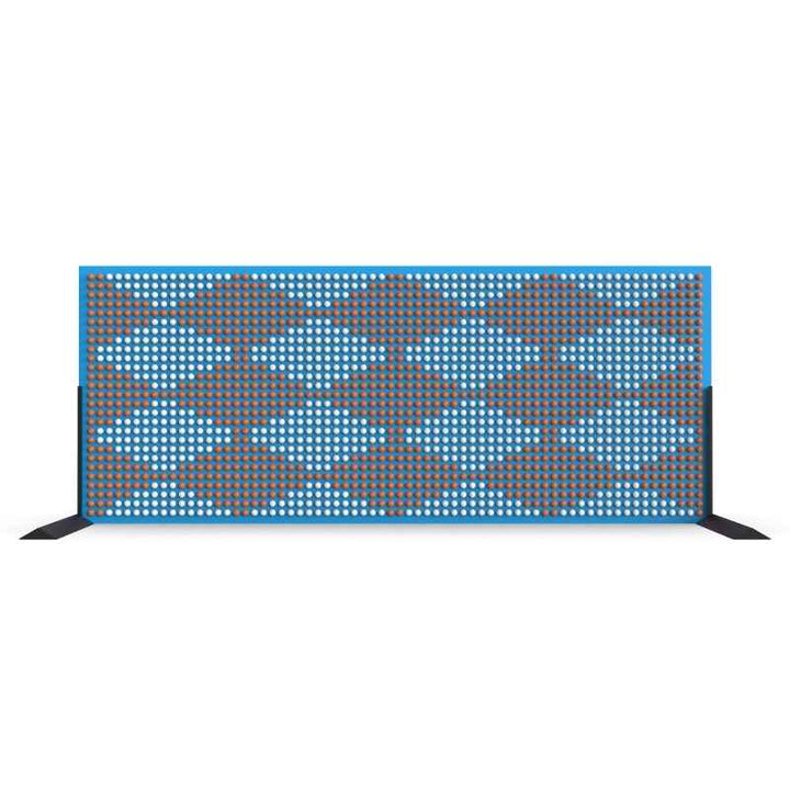 LiteZilla Spinfinity Wall interactive spinning wall panel displaying a custom camouflage style pattern on a wide blue panel