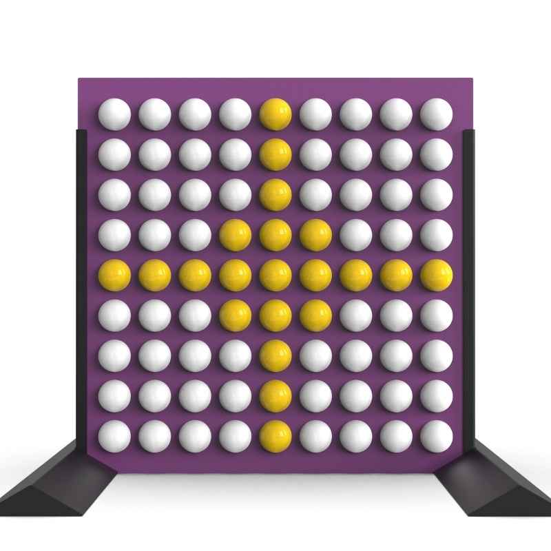 LiteZilla Spinfinity Wall interactive spinning wall panel displaying a custom cross pattern in yellow on a purple freestanding panel