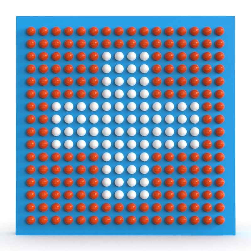 LiteZilla Spinfinity Wall interactive spinning wall panel displaying a custom diamond pattern in orange and white on a blue panel