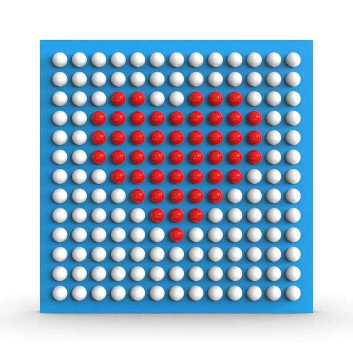 LiteZilla Spinfinity Wall interactive spinning wall panel displaying a custom heart pattern in red on a blue panel