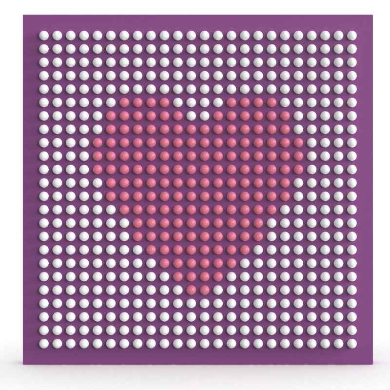 LiteZilla Spinfinity Wall interactive spinning wall panel displaying a custom heart pattern in pink on a dense purple grid