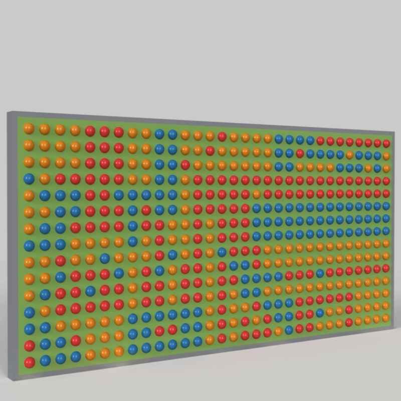 LiteZilla Spinfinity Wall interactive spinning wall panel shown in a four colour angled render for this sensory wall panel 