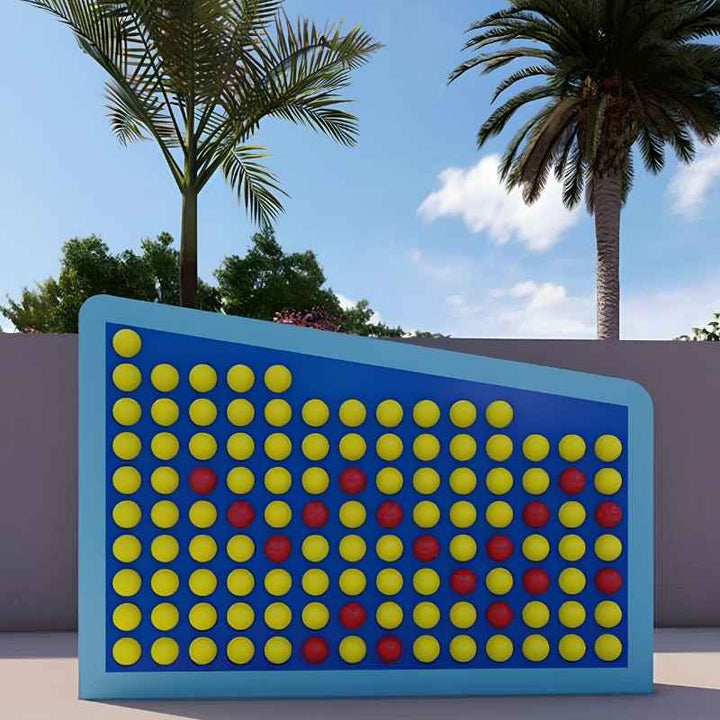 Angled outdoor render of the LiteZilla Spinfinity Wall interactive spinning wall panel with palm trees in the background 