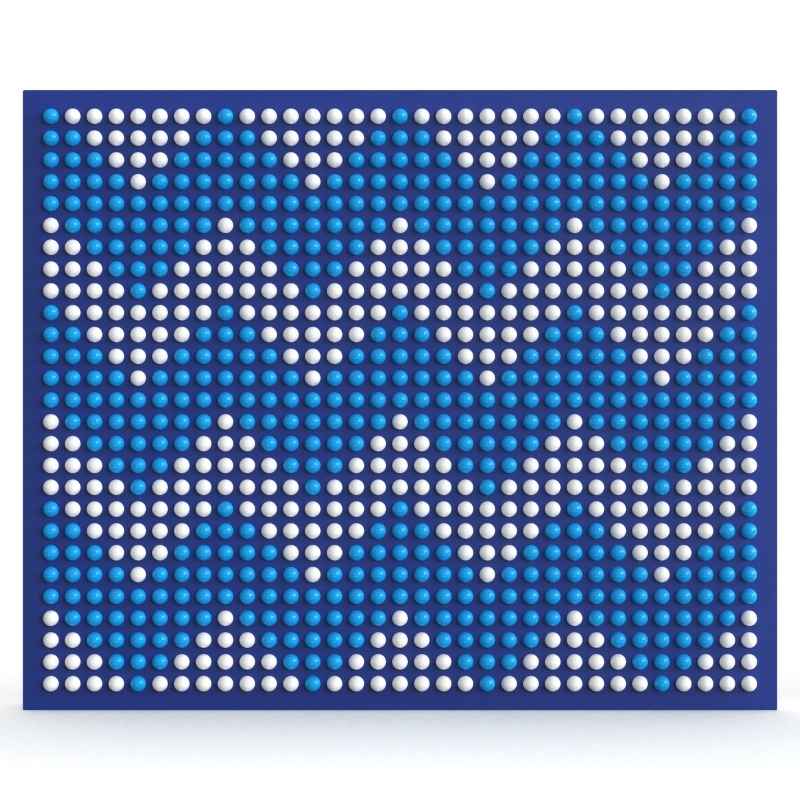 LiteZilla Spinfinity Wall interactive spinning wall panel displaying a custom blue and white pattern on a wide navy panel