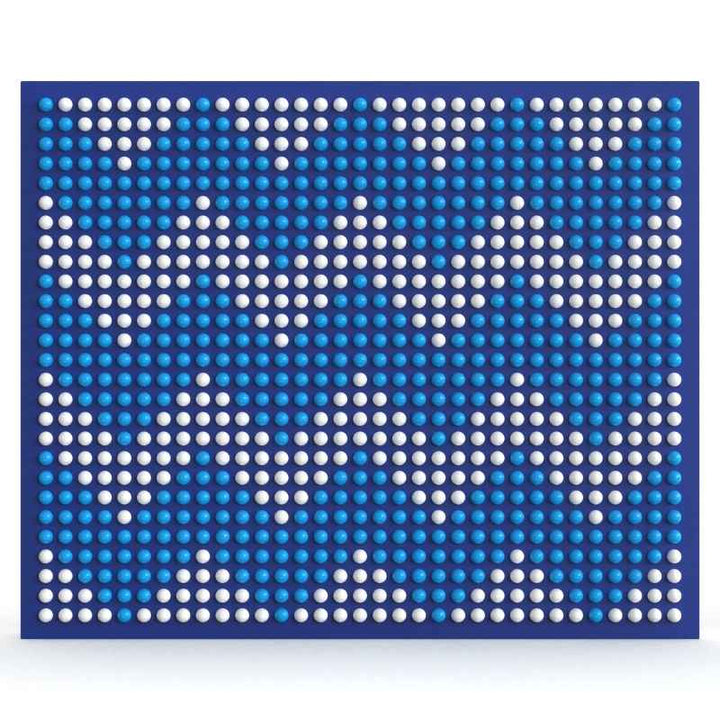 LiteZilla Spinfinity Wall interactive spinning wall panel displaying a custom blue and white pattern on a wide navy panel
