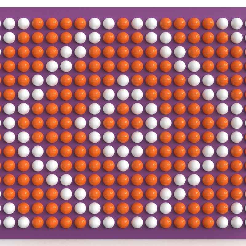 LiteZilla Spinfinity Wall interactive spinning wall panel displaying a custom orange and white pattern on a purple panel