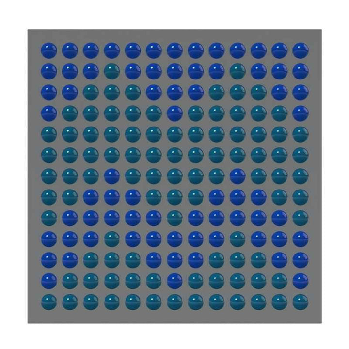 LiteZilla Spinfinity Wall interactive spinning wall panel rendered in blue and teal sphere tones creating a sensory wall panel pattern
