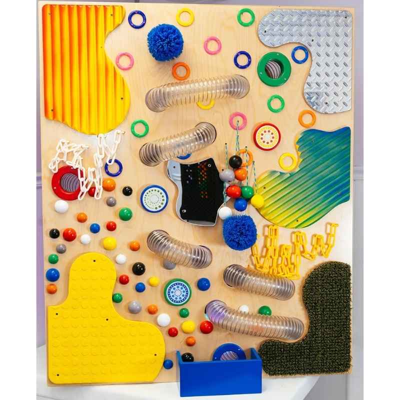 TFH Tactile Loopie Wall sensory wall panel showing all fifteen textures, tunnels, rings, chains and loopie balls