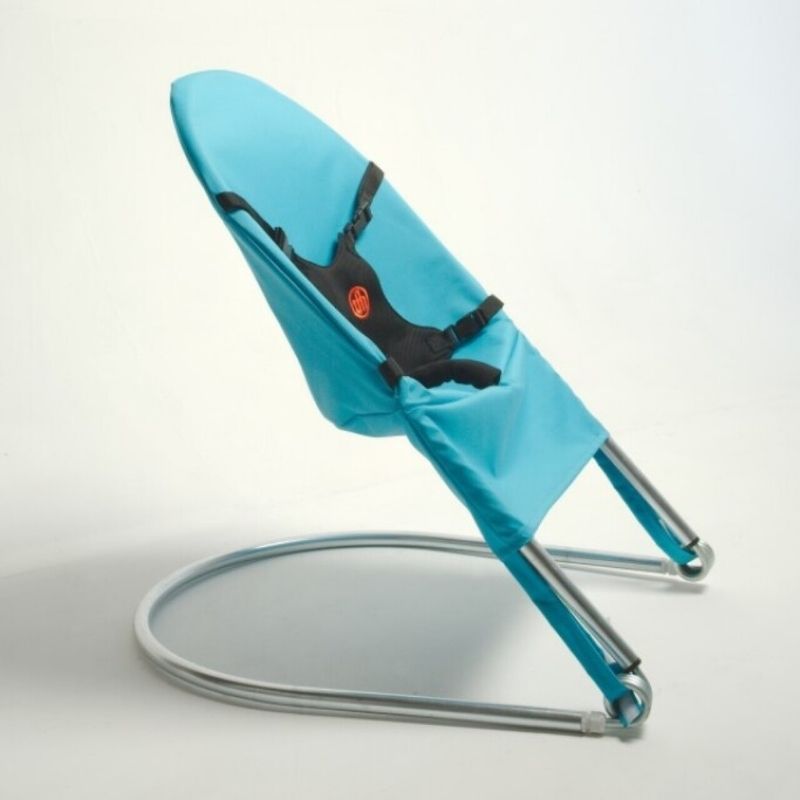 TFH Bouncing Chair Replacement Cover in small light blue, side view showing seat depth for the Small frame sensory vestibular chair