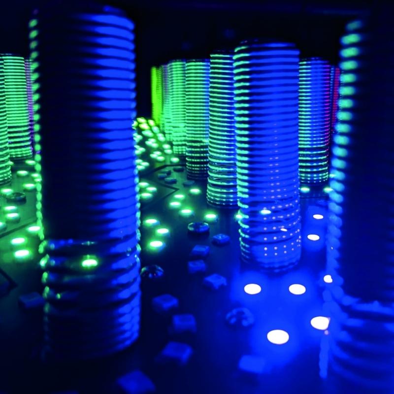 Close-up of the TFH Electro Wobble Garden Activity Panel showing individual spring-sensors that respond to touch with simultaneous physical movement and LED light activation