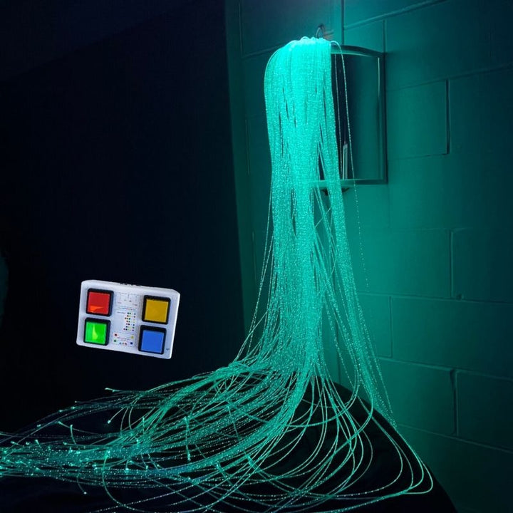 TFH Fibre Optic Wall Sconce Wireless Button Box System with four-button colour controller, a sensory light for cause-and-effect and switch-access play