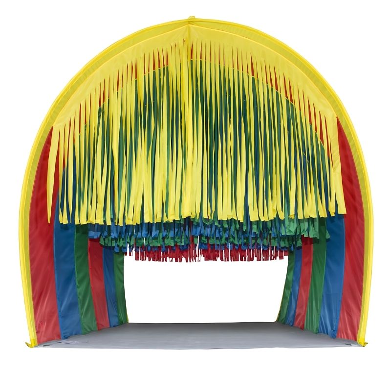 TFH Giant Tickle Me Tunnel front view showing the full 9-foot wheelchair-accessible tactile sensory tunnel with Velcro streamer interior