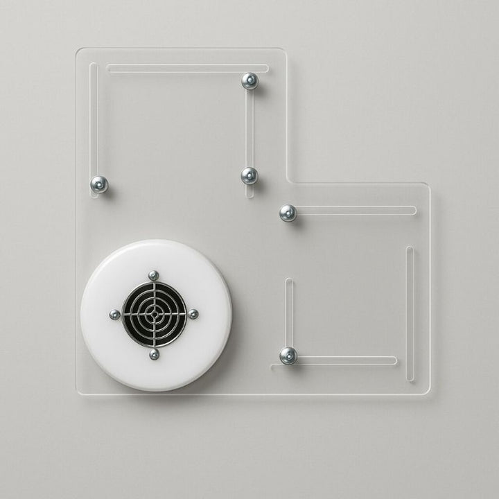 TFH Hurricane Tube Security Bracket acrylic construction top view showing the telescopic arm and tube cap attachment mechanism for wall-mounted hurricane tube stability