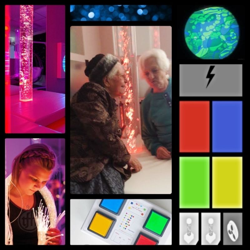 TFH Sensory Room Magic Genie System Starter complete kit view showing all 10 components including bubble tube, projector, fibre optic tails and colour wash for a turn-key interactive multi-sensory room
