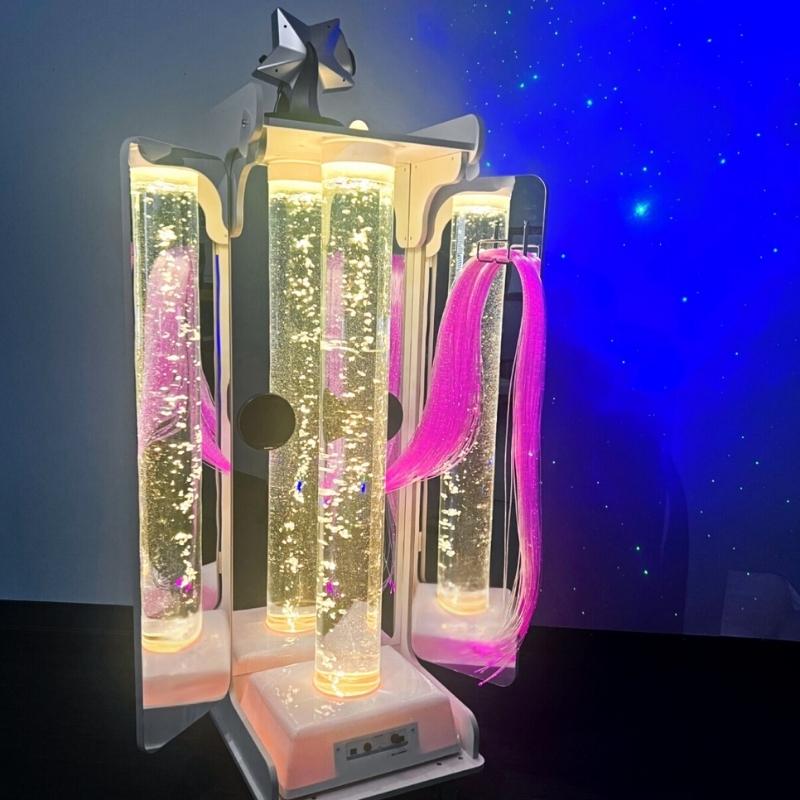 TFH Mobile Sensory Cart Essence full portrait view showing bubble tube, laser projector, and fibre optic tails as a complete portable multi-sensory station