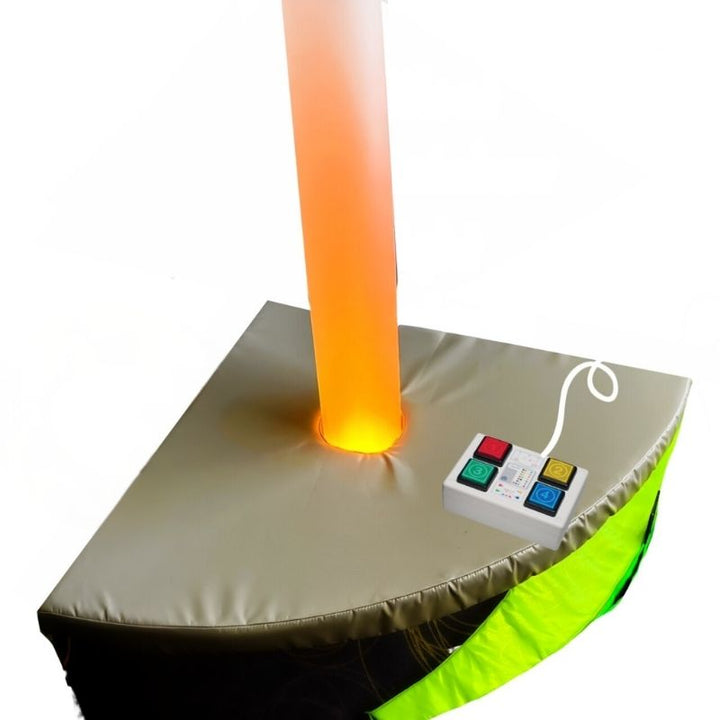 Top view of the TFH Rainbow Frosted Tube showing the frosted acrylic column of the waterless sensory light column, highlighting the clean maintenance-free design for therapy rooms and schools