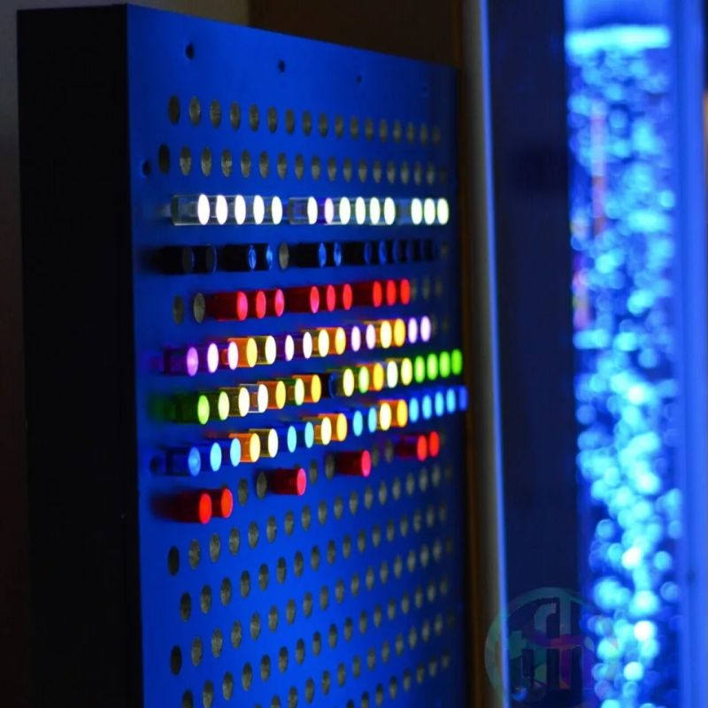 TFH Rods for Rod Wall Activity Panel Set 144 shown glowing in rows of red, orange, green, blue, purple, clear and black, installed in the backlit 9RDWL panel (sold separately)
