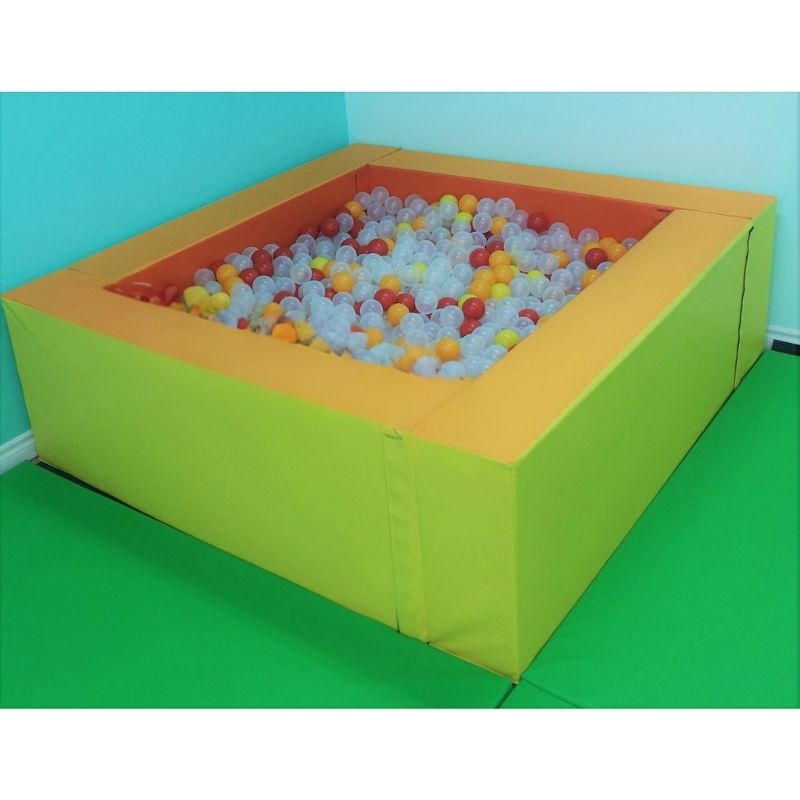TFH Standard Ball Pool with 3000 coloured and clear balls, a deep-pressure proprioceptive sensory therapy pool with thick vinyl walls and foam floor pad for therapy rooms and sensory gyms