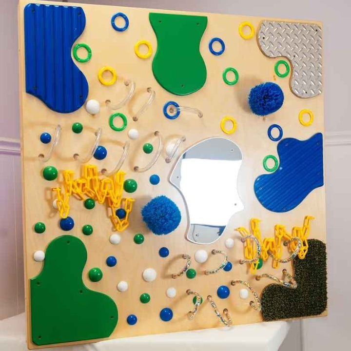 TFH Tranquil Textured Wall tactile sensory panel in blue, green and white, a wall mounted texture wall for calming sensory exploration