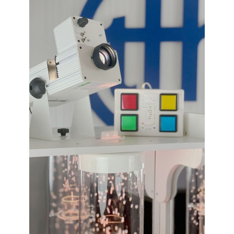 Close-up of the Opti Solar 80 FX SNAP projector on the TFH Mobile Sensory Cart Deluxe showing effects wheel projection for visual sensory stimulation