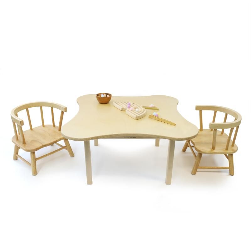 Angled view of the Whitney Brothers Toddler Flower Table and Chair Set showing the gentle inward curve that supports posture, ideal for Montessori classrooms and home playrooms