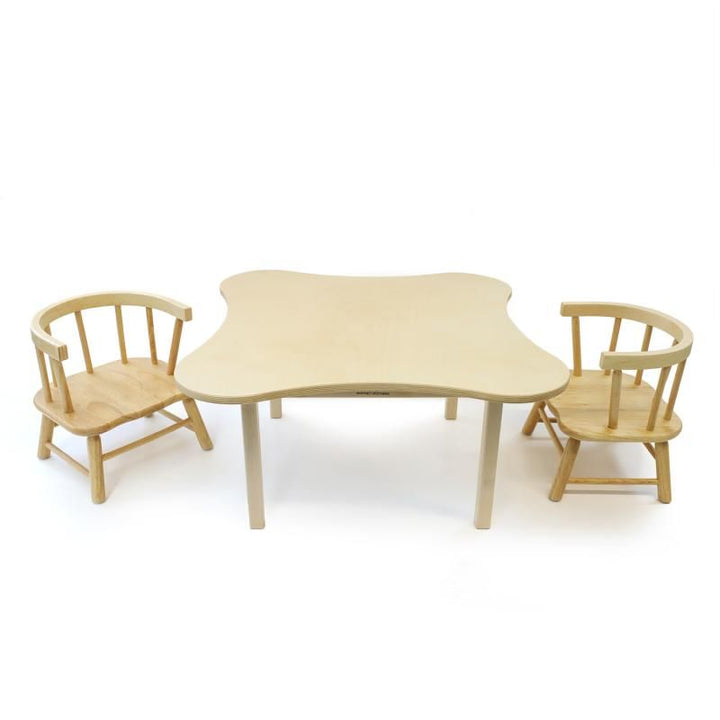 Whitney Brothers Toddler Flower Table and Chair Set with a fine motor activity on the tabletop, a toddler table and chair set for daycares and early learning centers