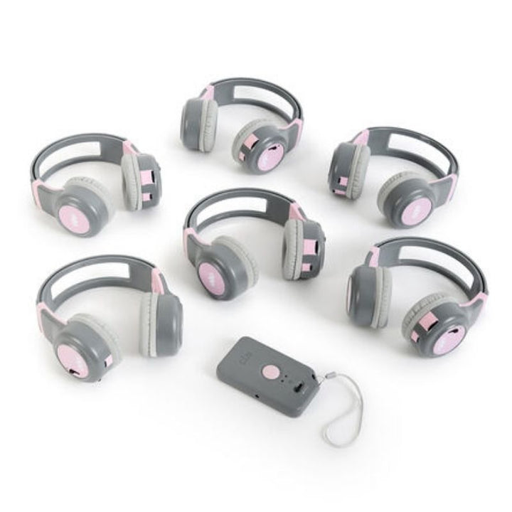 TTS ClassCast wireless audio broadcasting headphones 6-pack with transmitter, a complete classroom listening system for group learning and auditory development