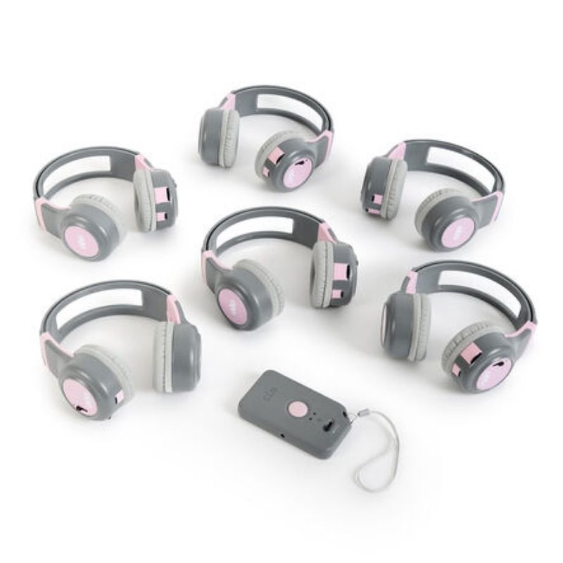 TTS ClassCast wireless audio broadcasting headphones 6-pack with transmitter, a complete classroom listening system for group learning and auditory development