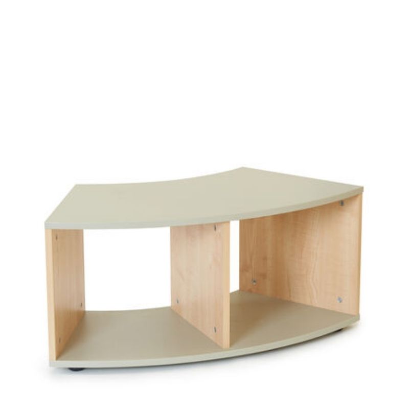Single TTS Elements Sage Toddler Low Curved Storage Unit showing the curved profile and sage green accent panels