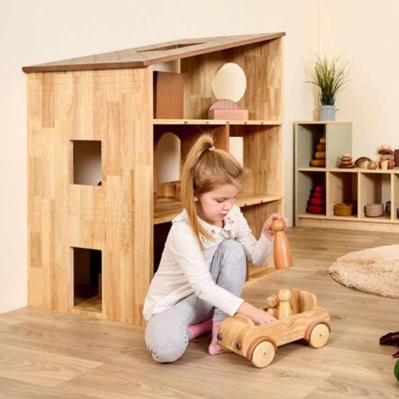 TTS Giant Wooden Dollhouse in use during collaborative small world play, encouraging communication skills and social development in early years and therapeutic settings