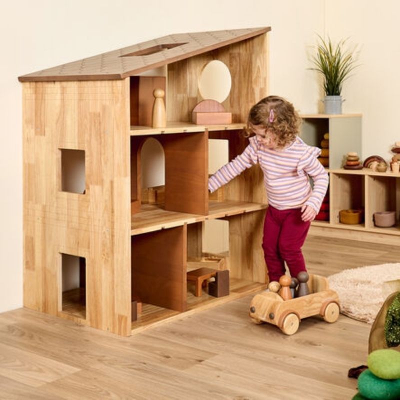 TTS Giant Wooden Dollhouse full structure view, a large-scale small world play dollhouse for early years classrooms and family playrooms across North America