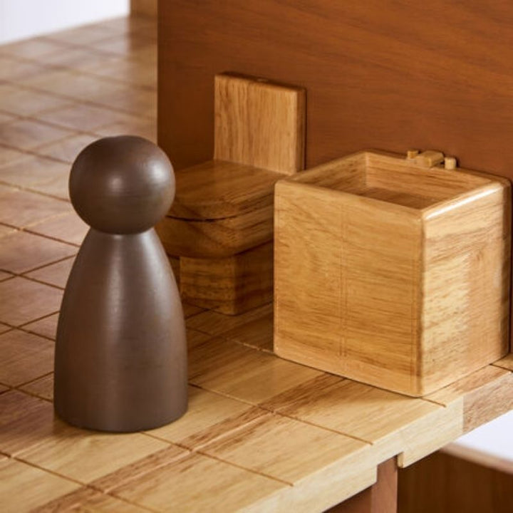 TTS Giant Wooden Dollhouse showing play scale at H109 x W84 x D60 cm, a giant-format wooden dollhouse supporting gross motor development through imaginative play