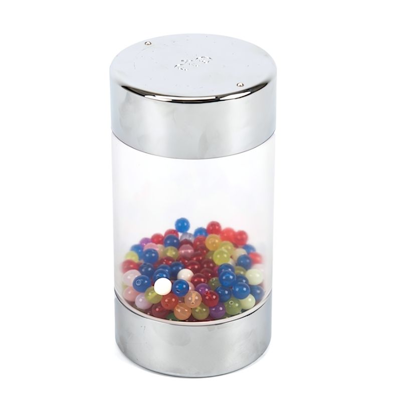 Clean close-up product view of TTS Illuminated Glow Roller Shakers showing the metallic cylinder and rechargeable LED sensory toy design