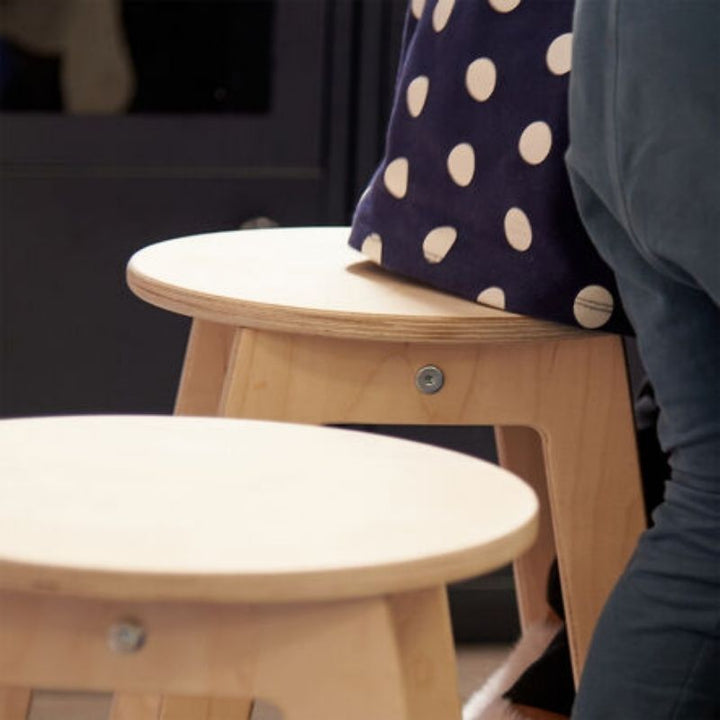 Top surface detail of the TTS Modern Living Mini Kitchen Stool highlighting the smooth wooden finish suitable for toddlers and early years use