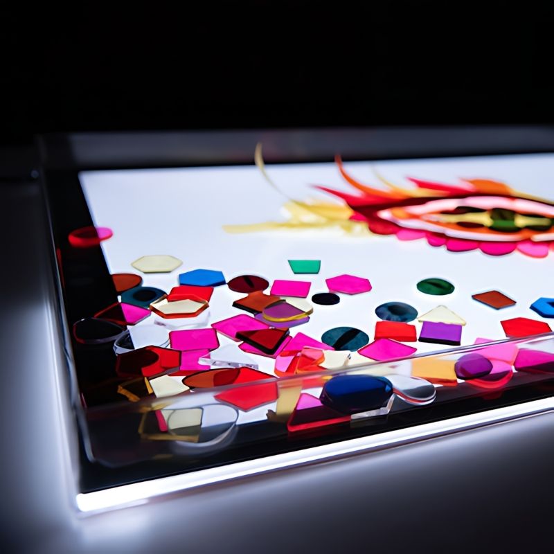 Detailed corner close-up of TTS Messy Play Light Panel Cover, highlighting the containment edge used during wet sensory play and creative exploration