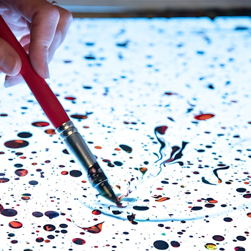 Detail shot of drawing activity on TTS Messy Play Light Panel Cover, showing creative mark-making and visual sensory exploration in classroom use