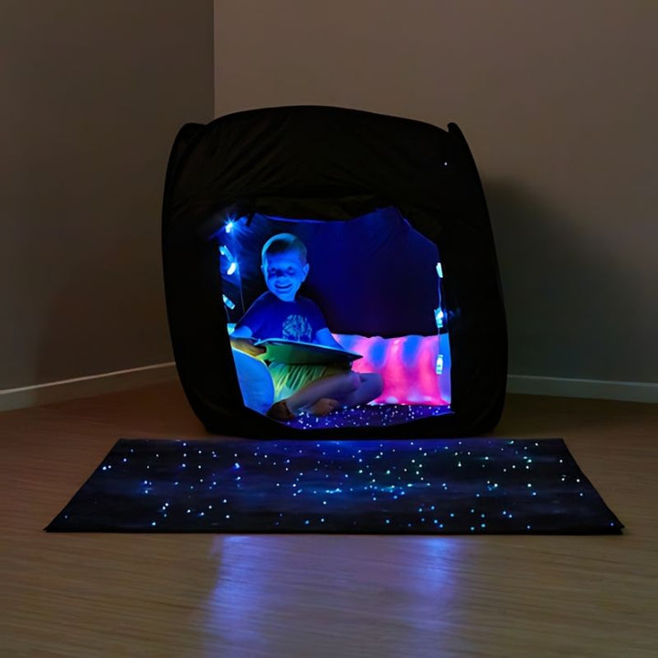 TTS Mini Pop-Up Sensory Pod shown as a calm corner sensory den for children, suitable from 10 months for home and therapy settings