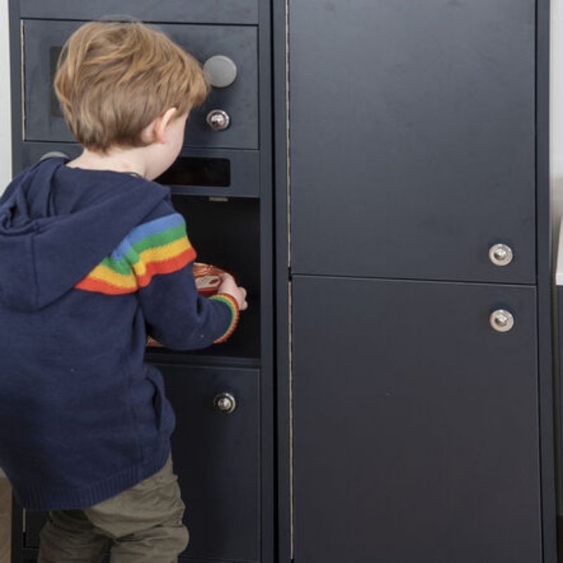 TTS Modern Living play kitchen oven and microwave in navy, part of the modular Modern Living Kitchen Collection for classrooms, daycares and home environments