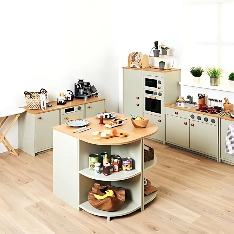 TTS Modern Living Sink and Hob Unit Sage detail view, part of the TTS Modern Living Collection of early years role play kitchen furniture