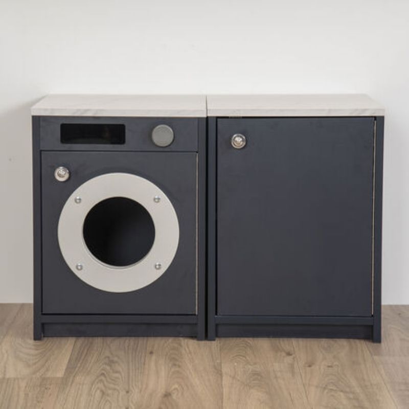 TTS Modern Living Washing Machine Navy with marble effect worktop, a durable MDF role play appliance for early years settings
