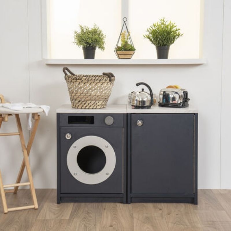 TTS Modern Living Washing Machine in navy finish, a wooden pretend play appliance for home corners and early years classrooms