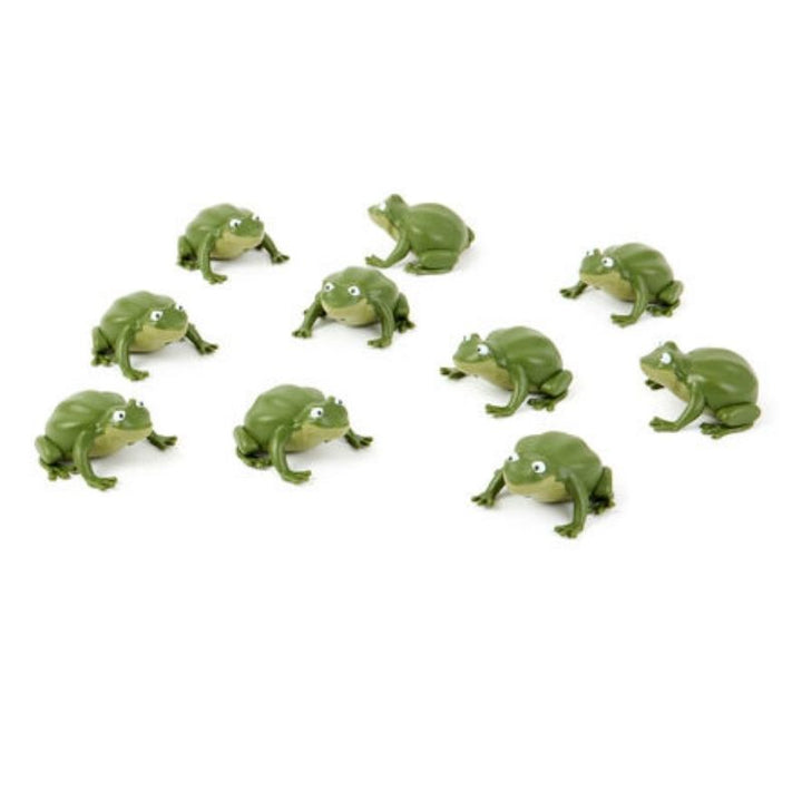 Full set of 10 TTS Recordable Talking Frogs laid out together, a classroom communication and phonics resource pack