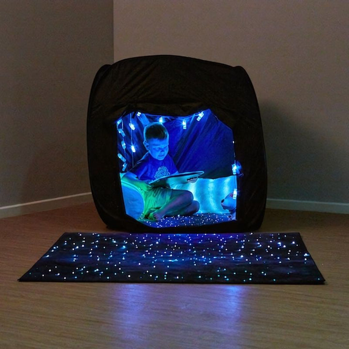 TTS Mini Pop-Up Sensory Pod portable sensory tent in use, showing enclosed dark-den design ideal for sensory regulation and imaginative play