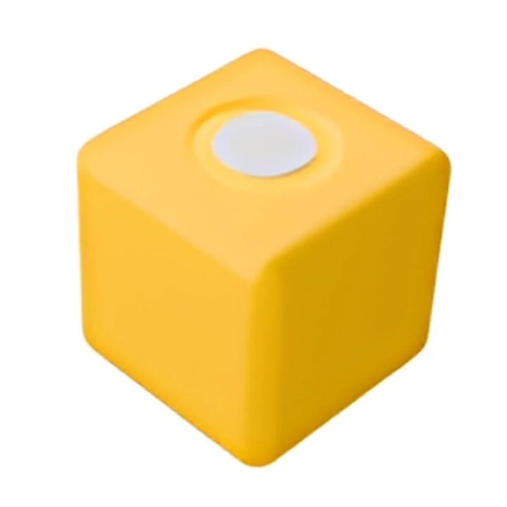 TUKI BIG Magnetic Foam Block yellow cube showing the 10cm x 10cm x 10cm large-format dimensions of the individual BIG range blocks, twice the linear size of the Regular range and designed for floor-scale building with both hands