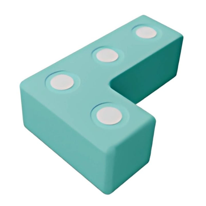TUKI BIG Magnetic Foam Block green L-shape from the Builder 12 large-format magnetic construction set, showing the 10cm-base closed-cell EVA foam block and rotating neodymium magnet capsule design that ensures full-angle connectivity across all TUKI BIG shapes