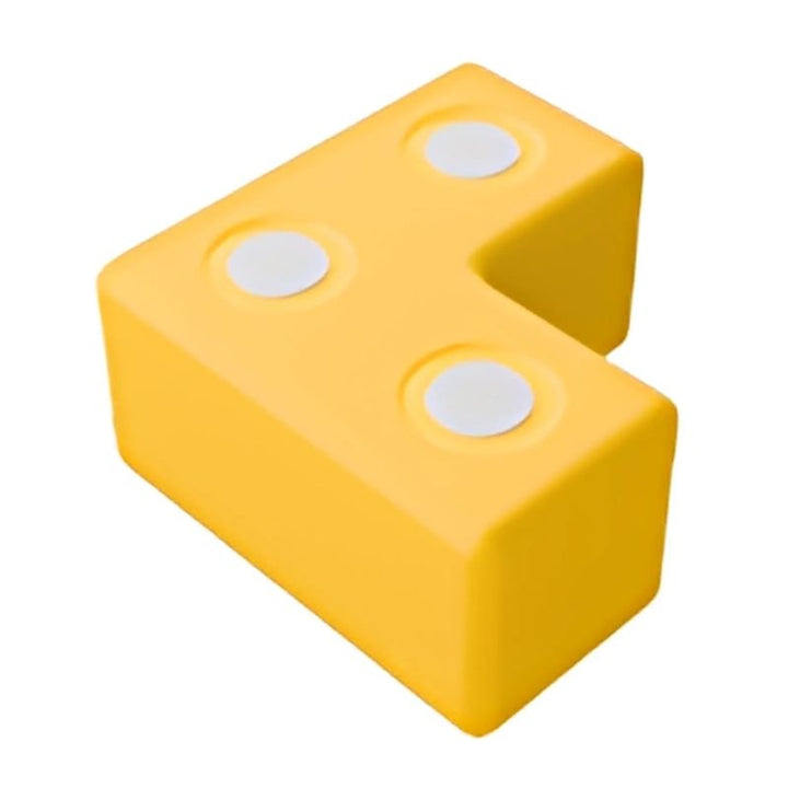 TUKI BIG Magnetic Foam Block yellow L-shape from the Builder 12 set, one of the three confirmed shapes in the EN71-certified large-format magnetic foam construction set, showing the precision-dimensioned modular design compatible with all TUKI BIG BUILDER and SMART sets